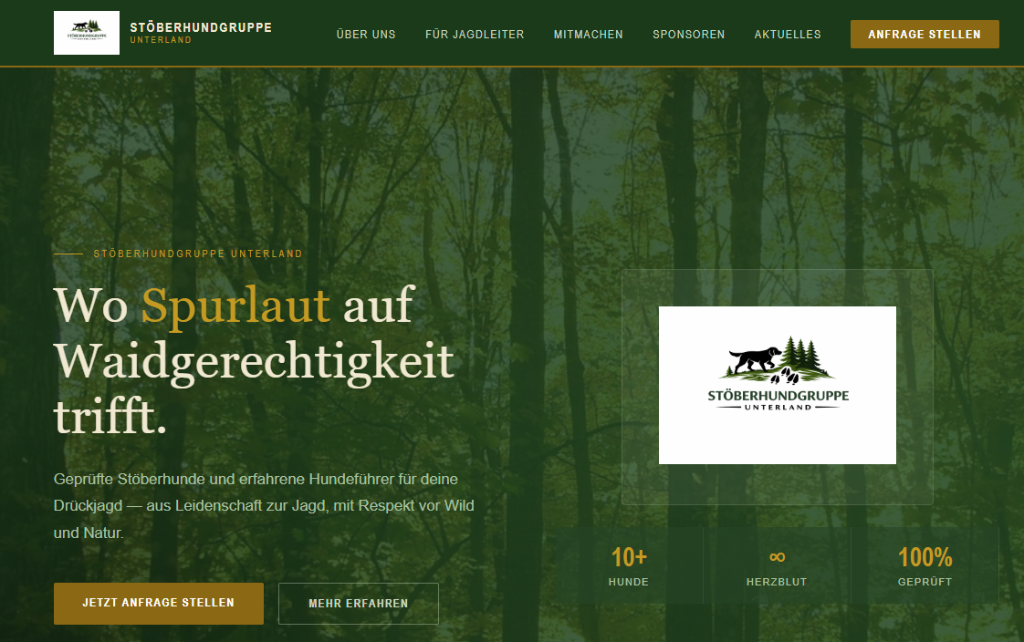 Startseite der neuen Website der Stöberhundgruppe Unterland